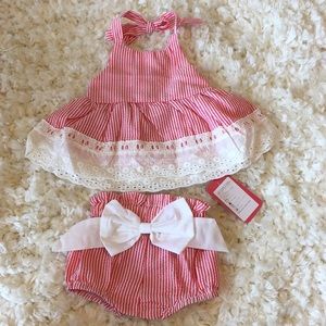 Baby girl red and white striped summer outfit